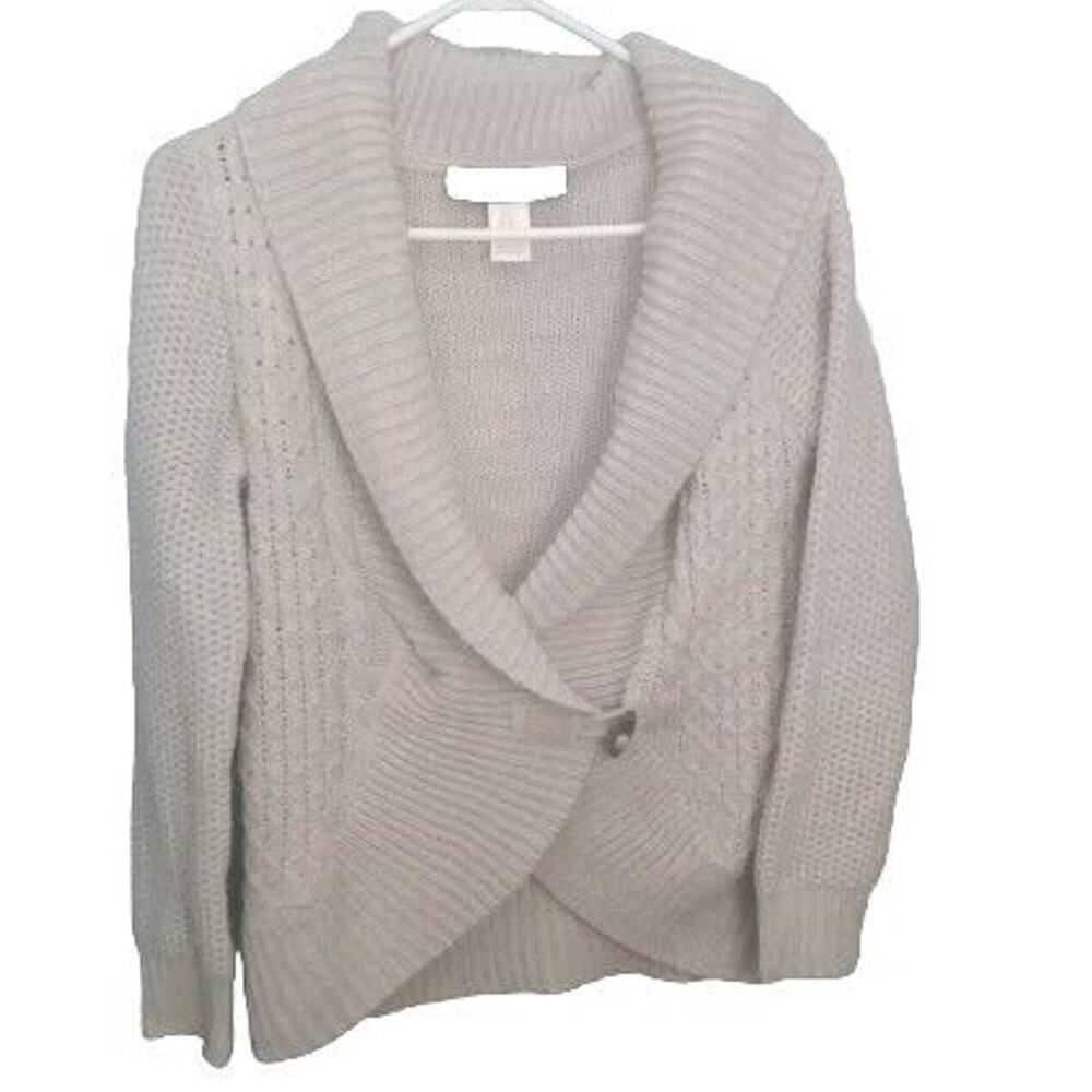 Vintage Unisex Blue River Cable Knit Fisherman Sweater Cardigan Toggle Button S
